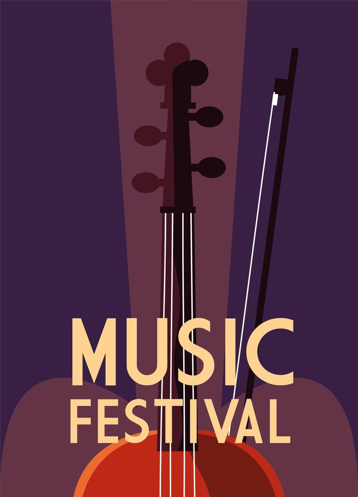 Poster of music festival with musical instrument fiddle with lettering vector