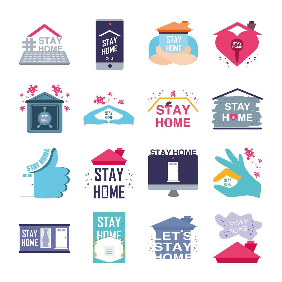 Set of icons of coronavirus prevention and Stay Home vector