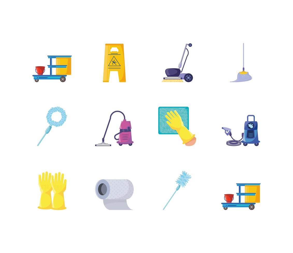 Cleaning and housekeeping set of icons vector