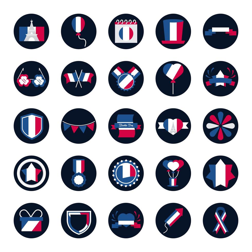 Pack of French icons vector