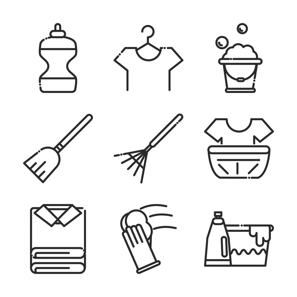 Collection of cleaning services vector illustration line style icons