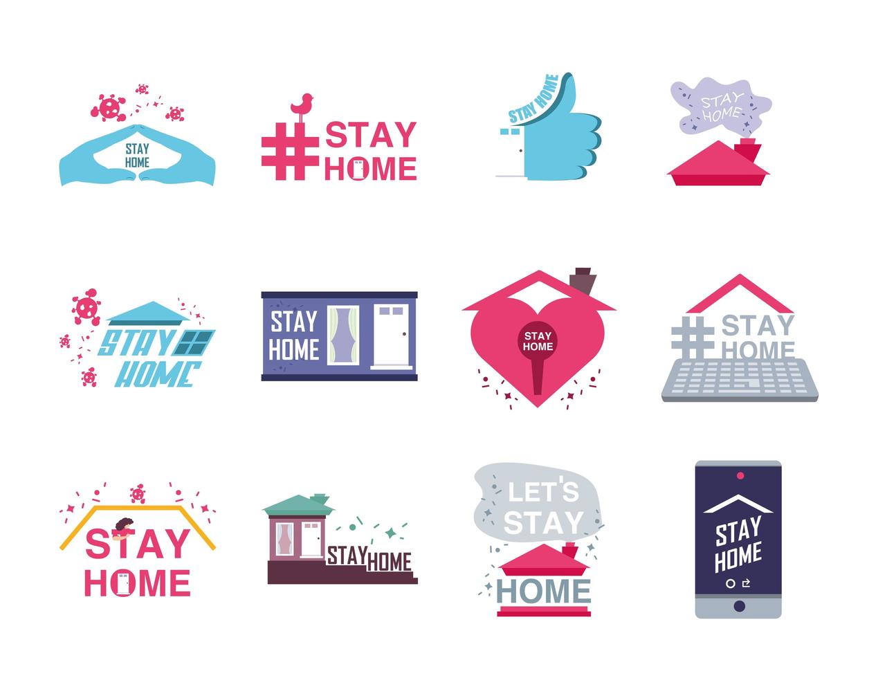 Stay at home set of icons vector