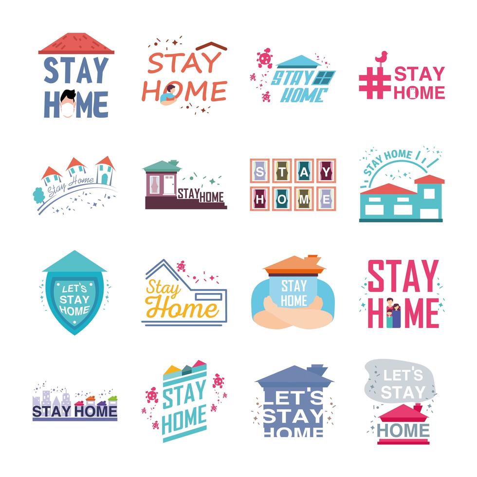 Collection of Stay at Home and Coronavirus prevention icons vector