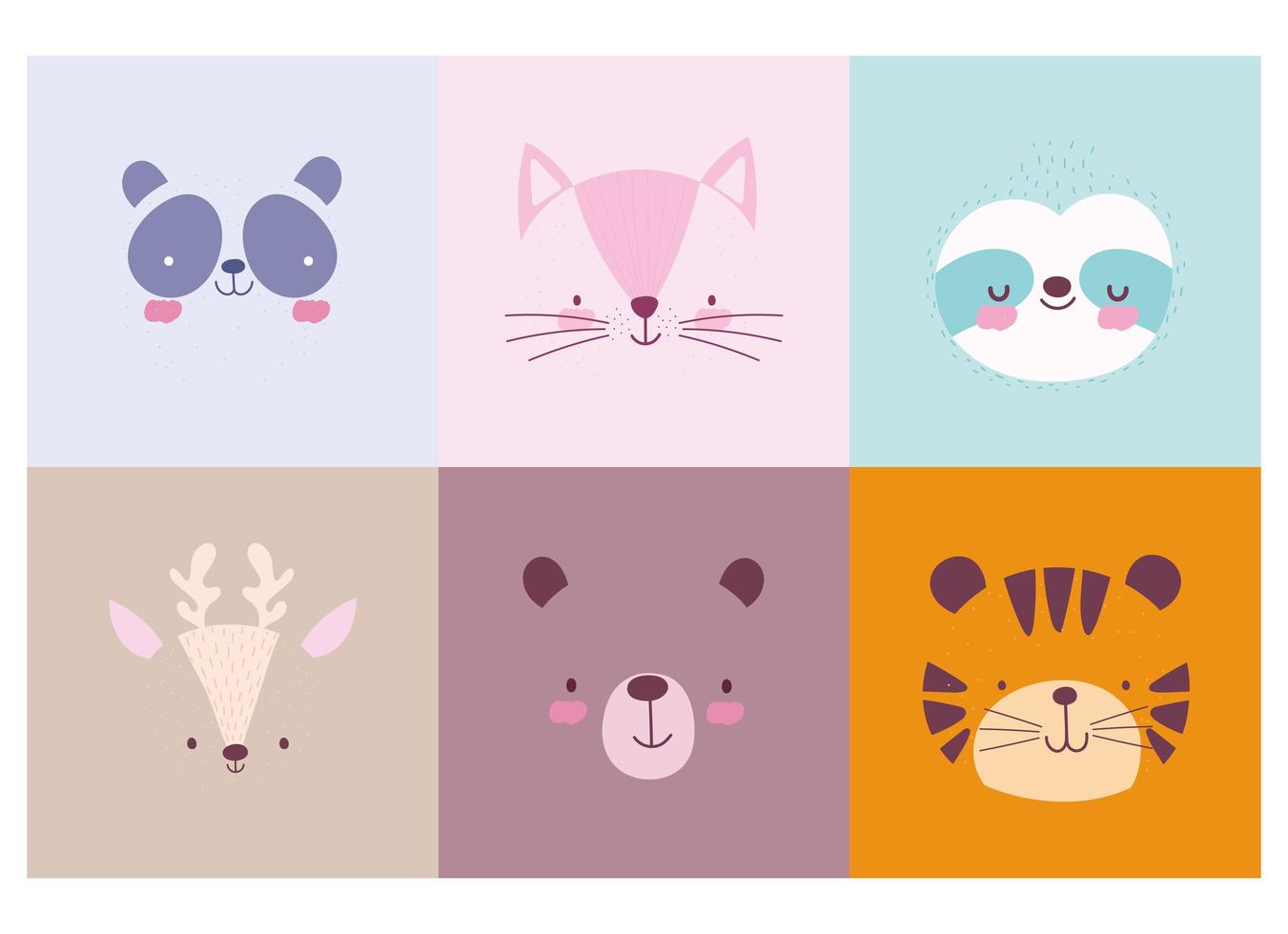 colección de lindas caras de animales mezcla de fondo vector