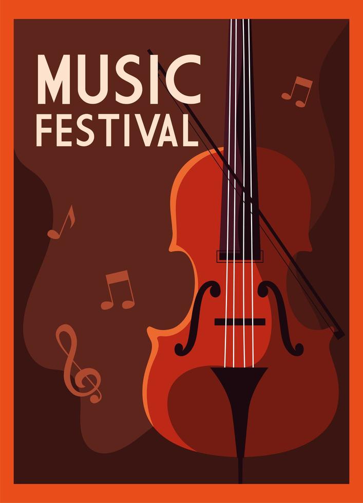 Music festival poster with fiddle and musical notes vector