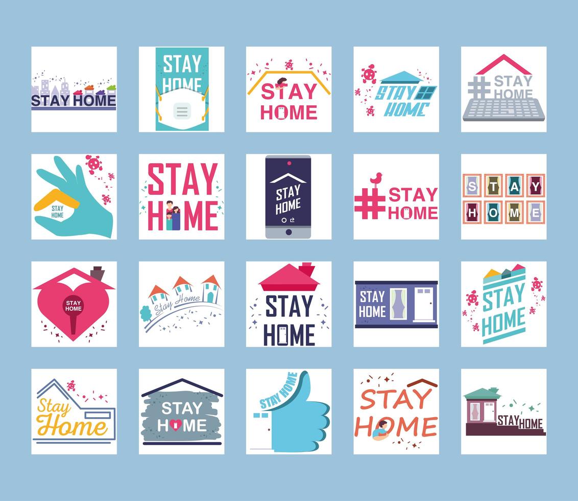 Collection of coronavirus prevention and Stay at Home icons vector