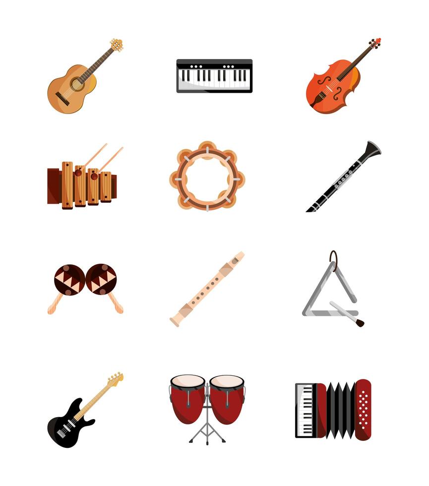 Set of musical instruments icon set vector