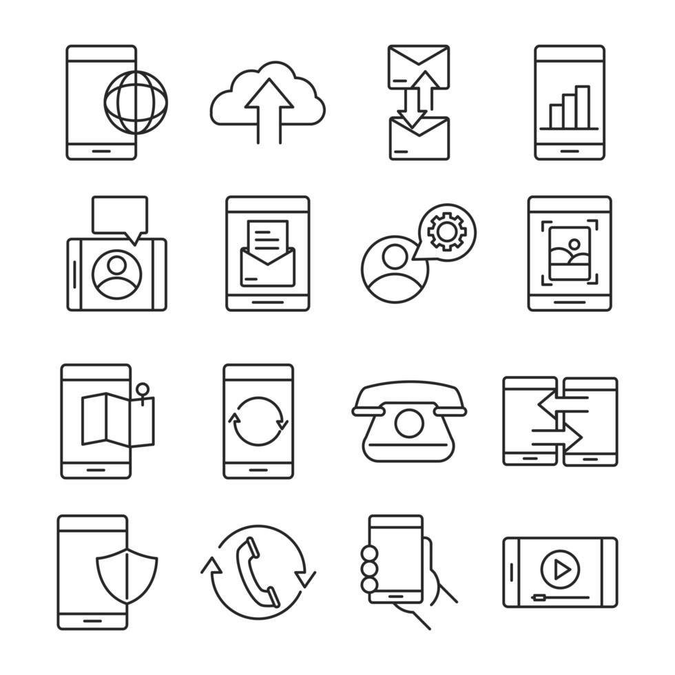 Online devices and communication line-style icon pack vector