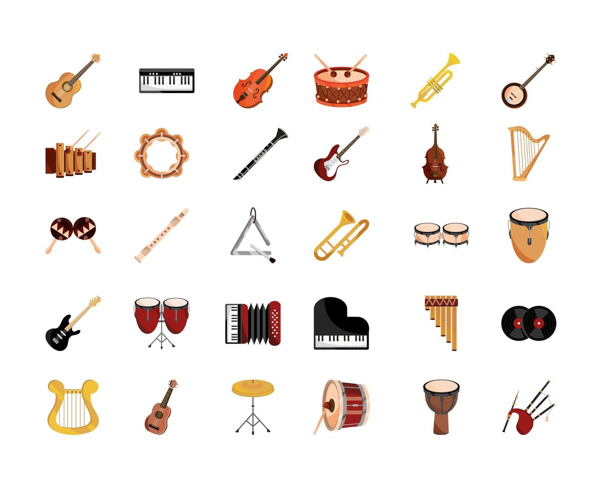 conjunto de iconos de instrumentos musicales vector