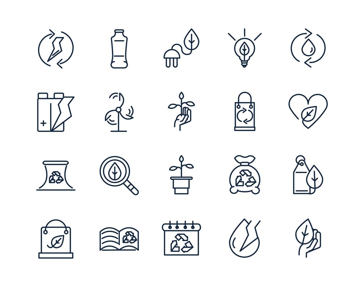 Ecology and environment line-art icon set vector