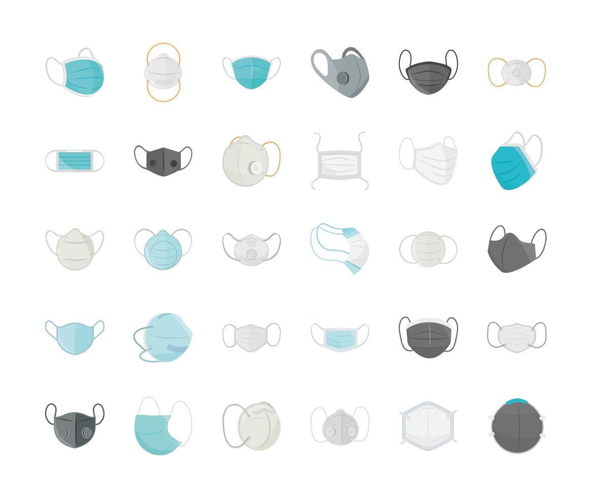 Assorted medical face masks icons vector