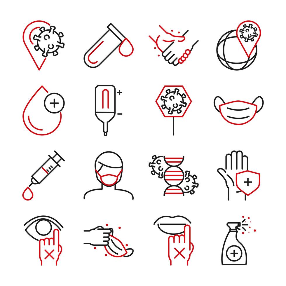 Assorted health care instructions for covid-19 bi-color icons vector