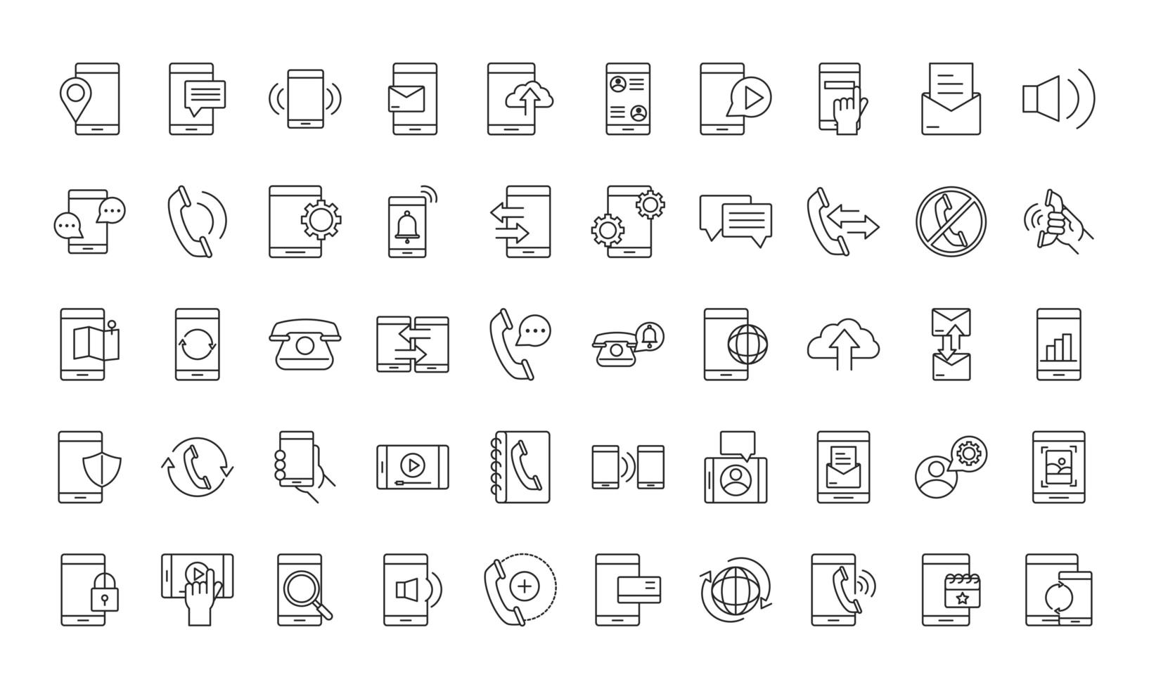 Online devices and communication line-style icon set vector