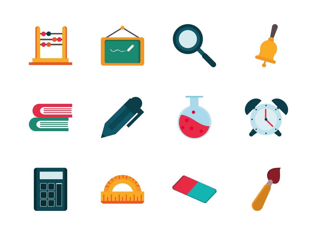  School supplies and stationery flat design icon pack vector