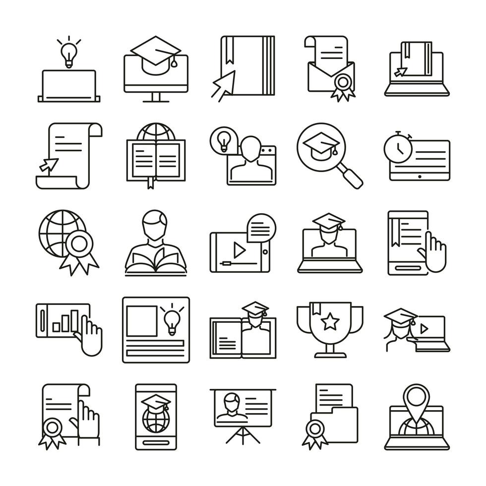 Online education icon set vector