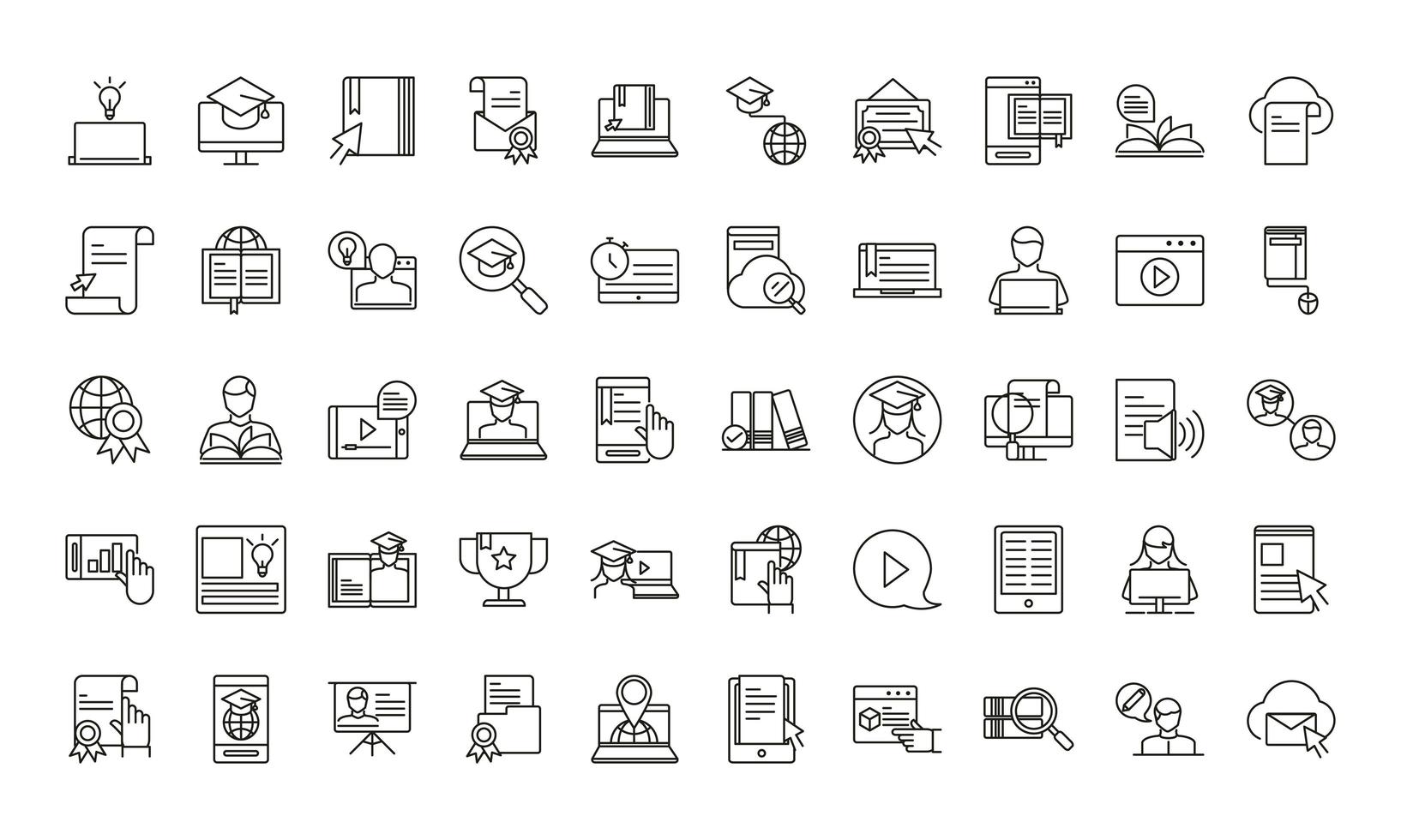 Collection of online education icons vector