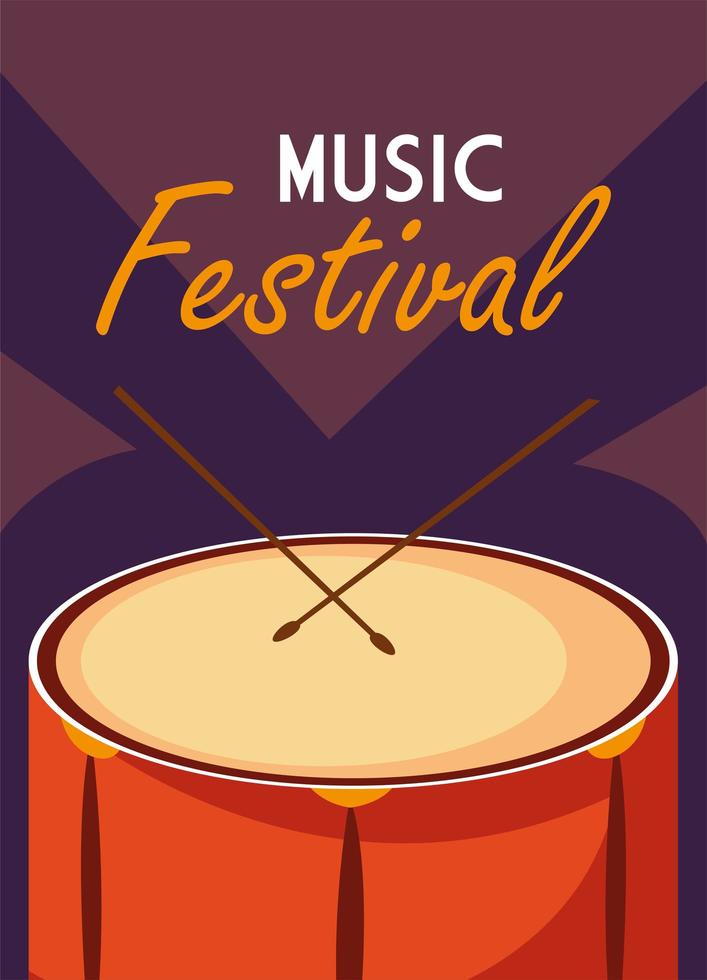 Music festival poster with drum musical instrument vector