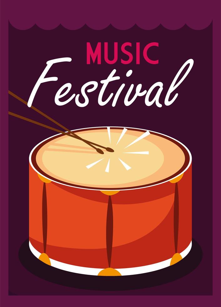 cartel del festival de música con tambor de instrumentos musicales vector