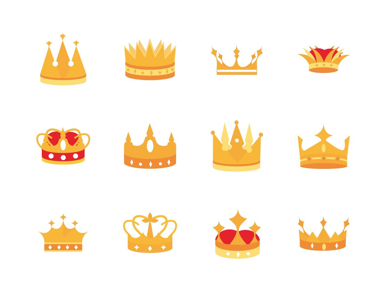 paquete de coronas de oro iconos de lujo vector