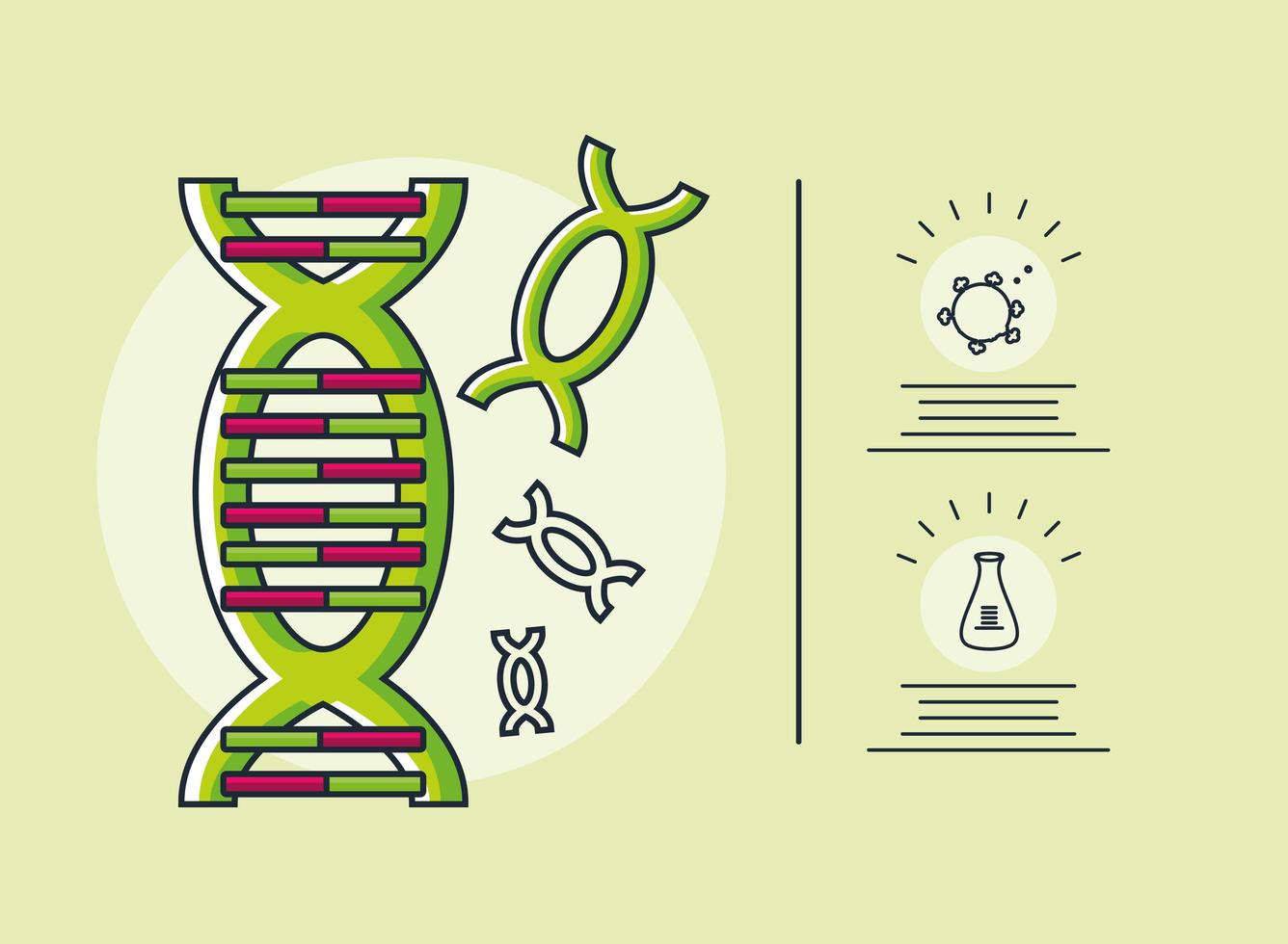 infografía con molécula de adn e investigación de coronavirus. vector