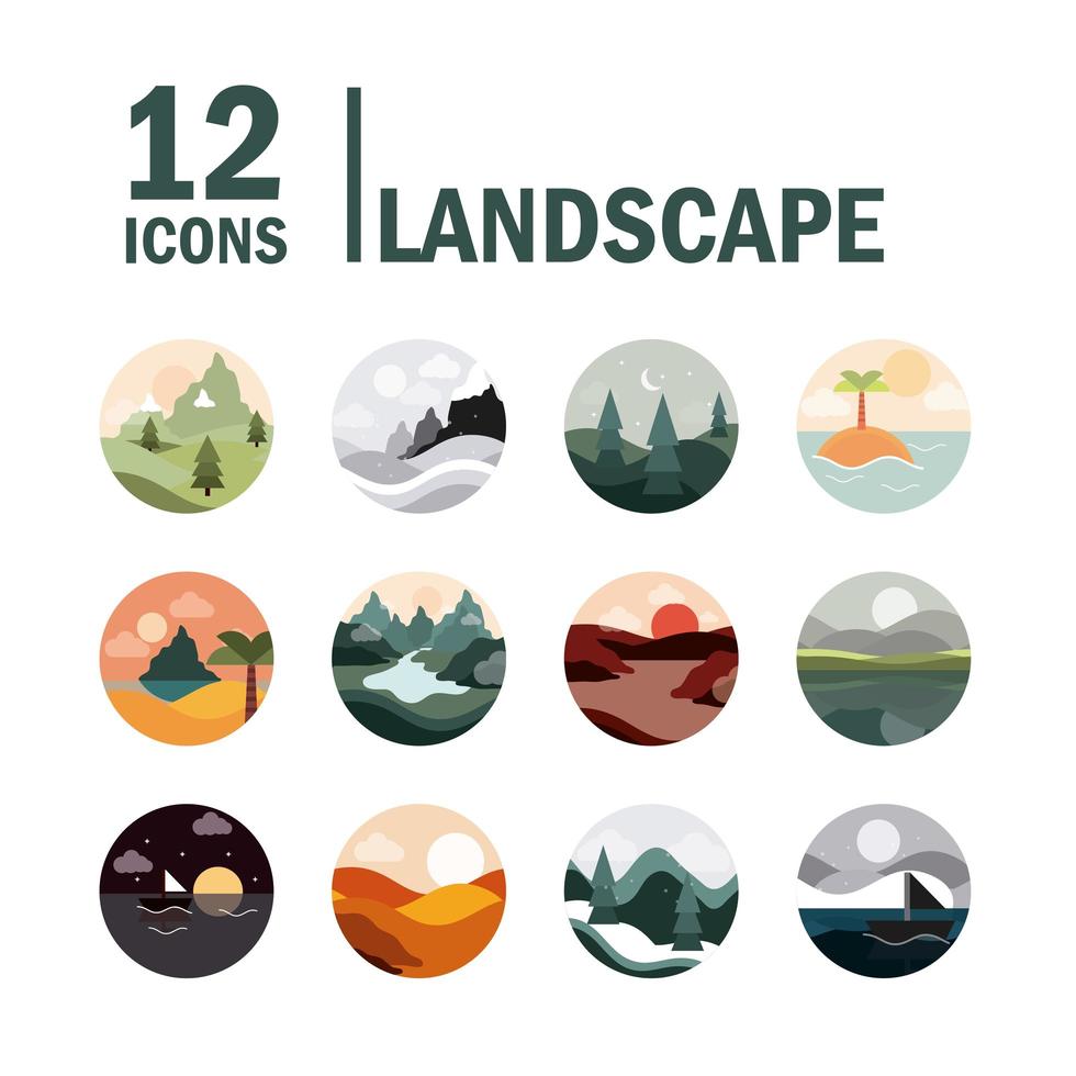 Landscape and nature circular icon collection vector