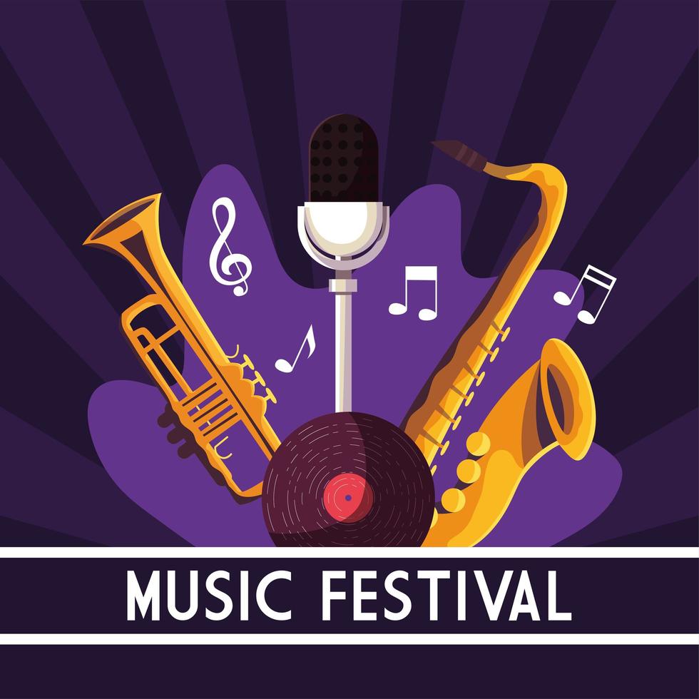 Music festival poster with musical instruments vector