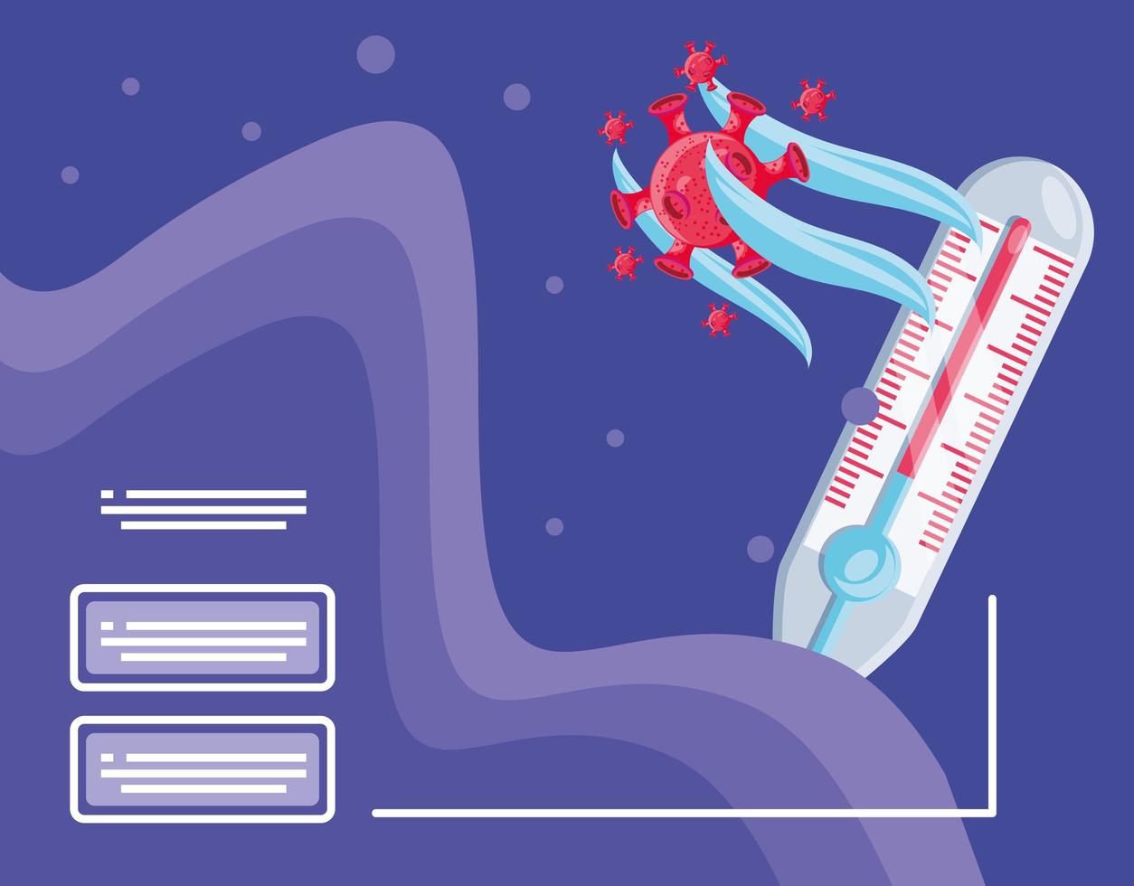 infografía con termómetro y covid 19. vector