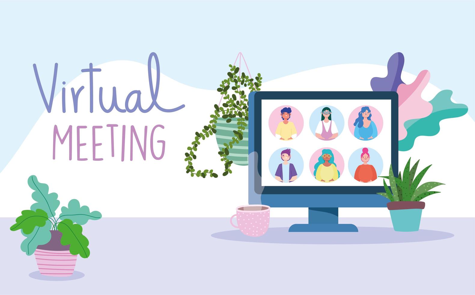 Virtual meeting and video conference banner template vector