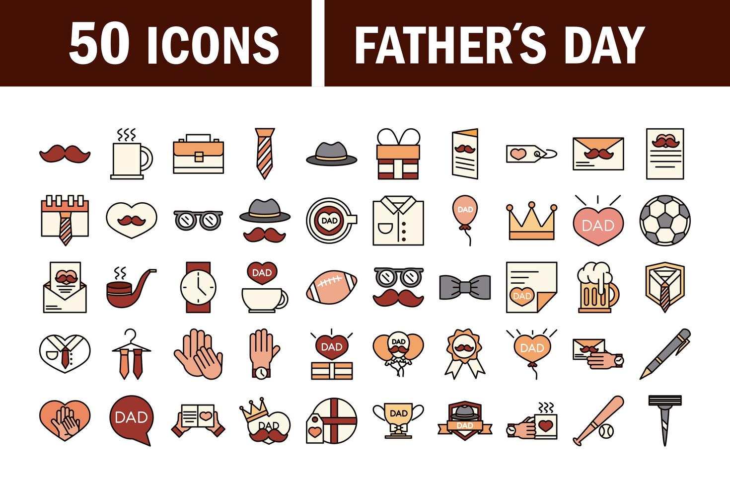 Fathers day celebration and party icon set vector