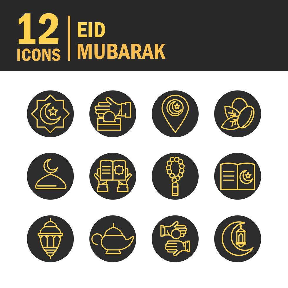 Eid Mubarak celebration traditional icon pack vector