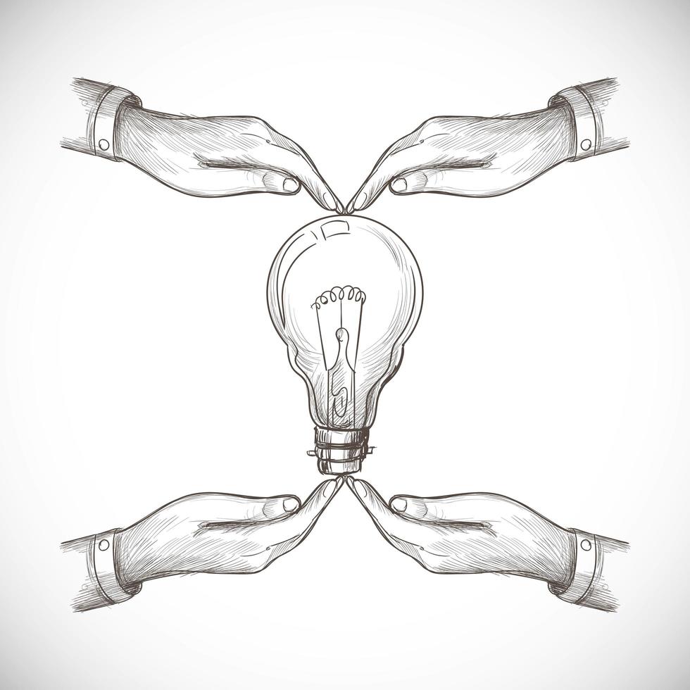 Hand Drawn New Idea Innovation and Solution Lightbulb Sketch vector