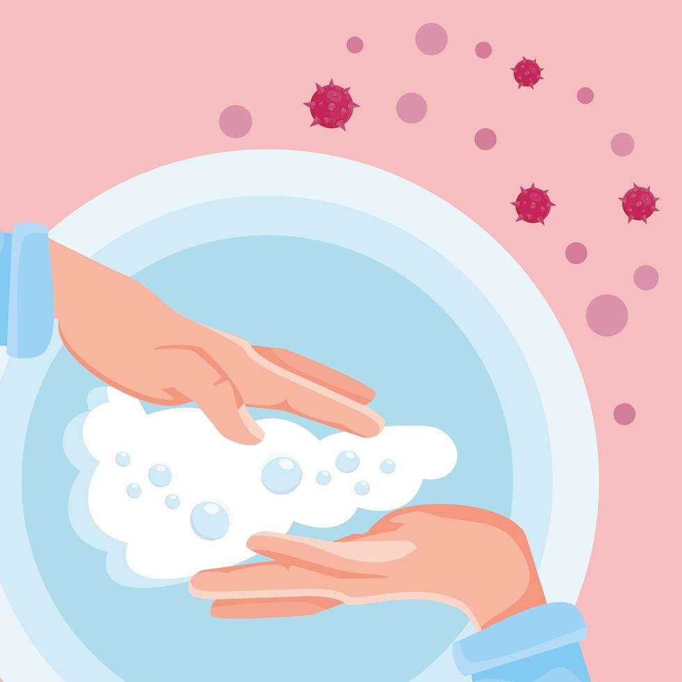 Washing hands with water and soap prevent coronavirus vector