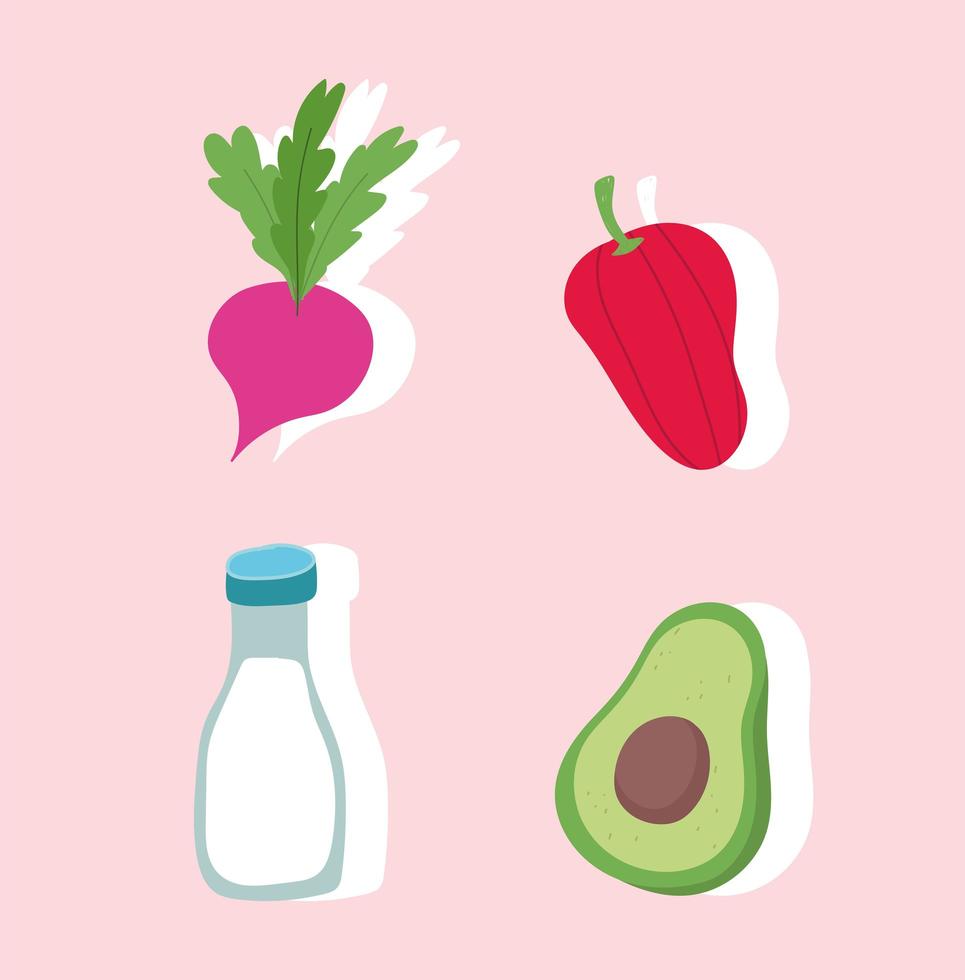 Fresh food and vegetables flat style icon set vector