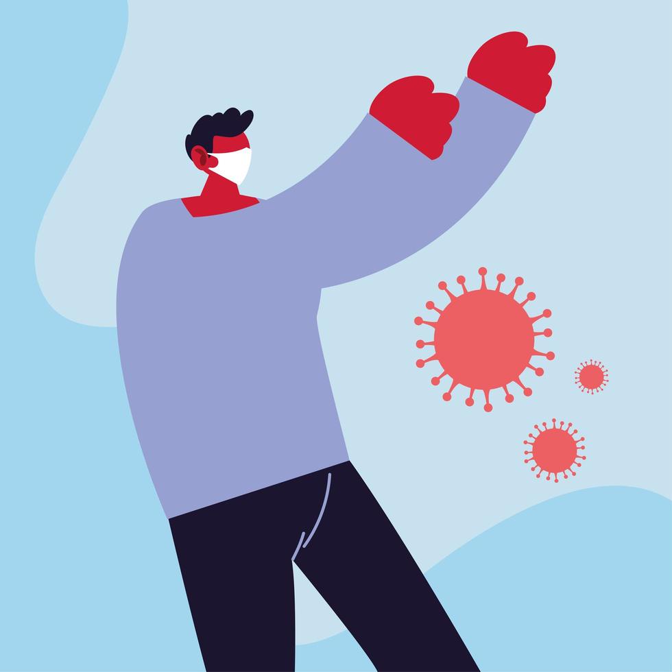 Man in medical mask fighting coronavirus vector