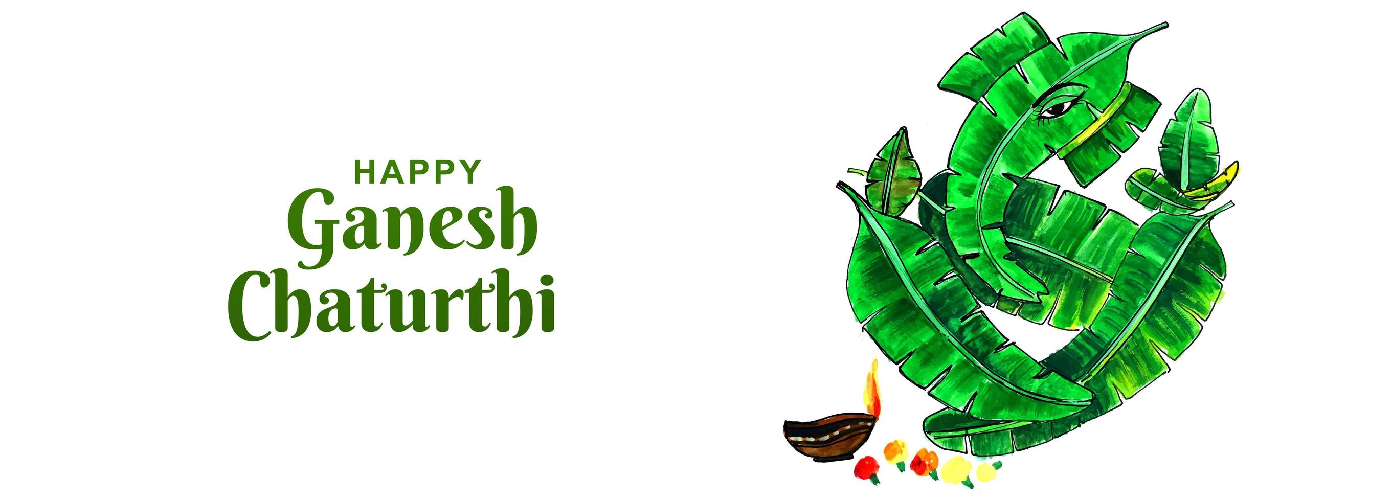 feliz ganesh chaturthi utsav hoja elefante banner de tarjeta de festival vector