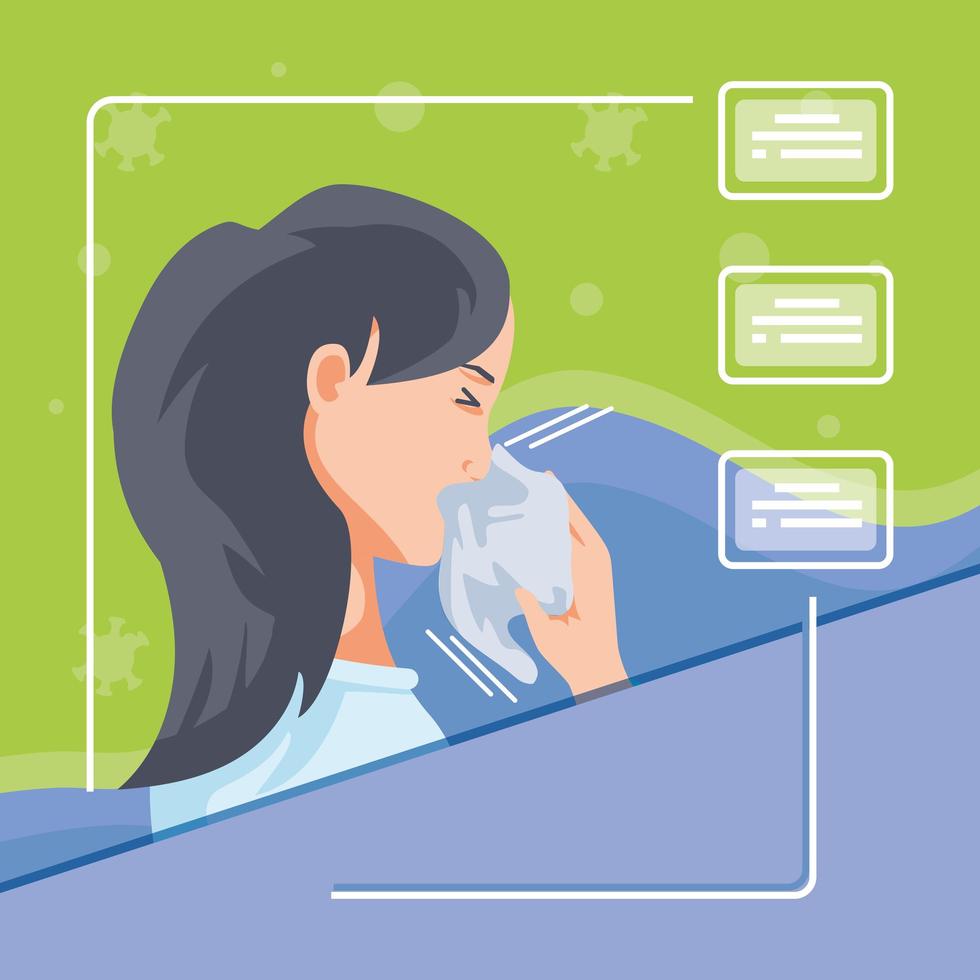 Infographic with woman infected by coronavirus vector