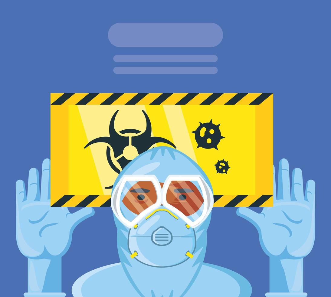 Man in a protective suit and biohazard sign coronavirus infection vector