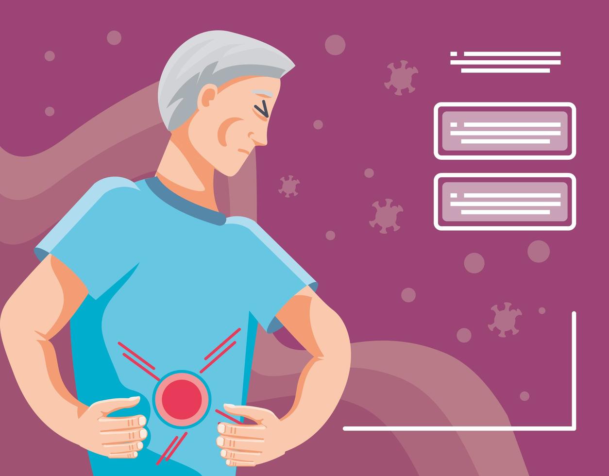 Infographic with man infected by coronavirus vector