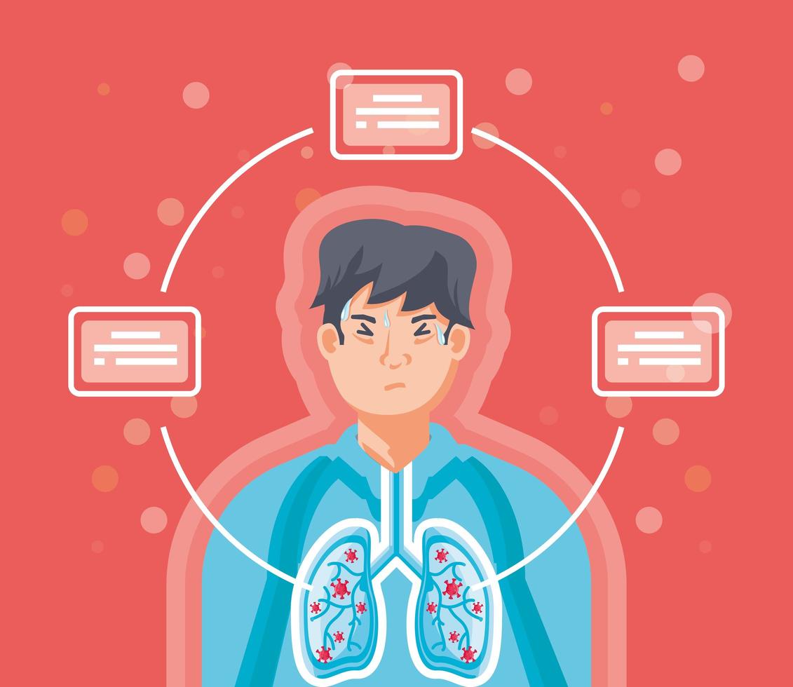 Man with the lungs affected by viruses vector