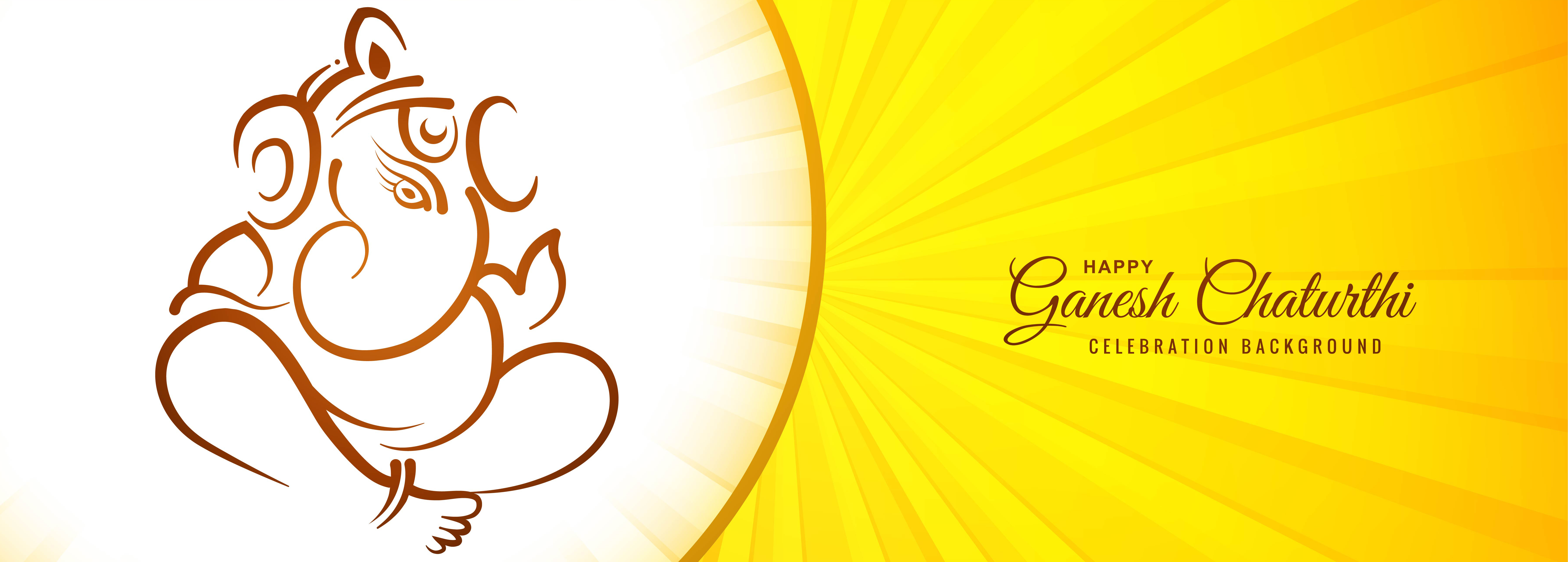 Festival Yellow Rays Banner for Happy Ganesh Chaturthi Background