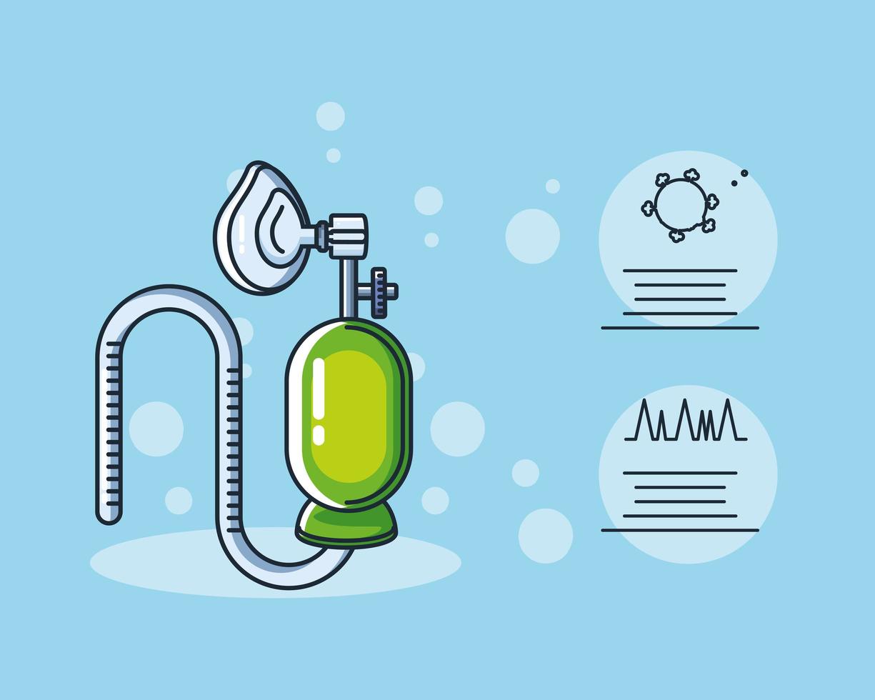 Infographic with oxygen mask and device of artificial ventilation vector