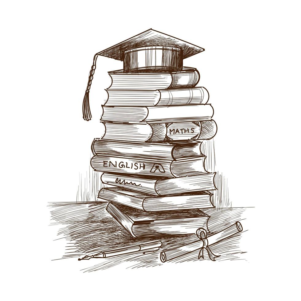 Hand Drawn Education Stack of Books Sketch vector