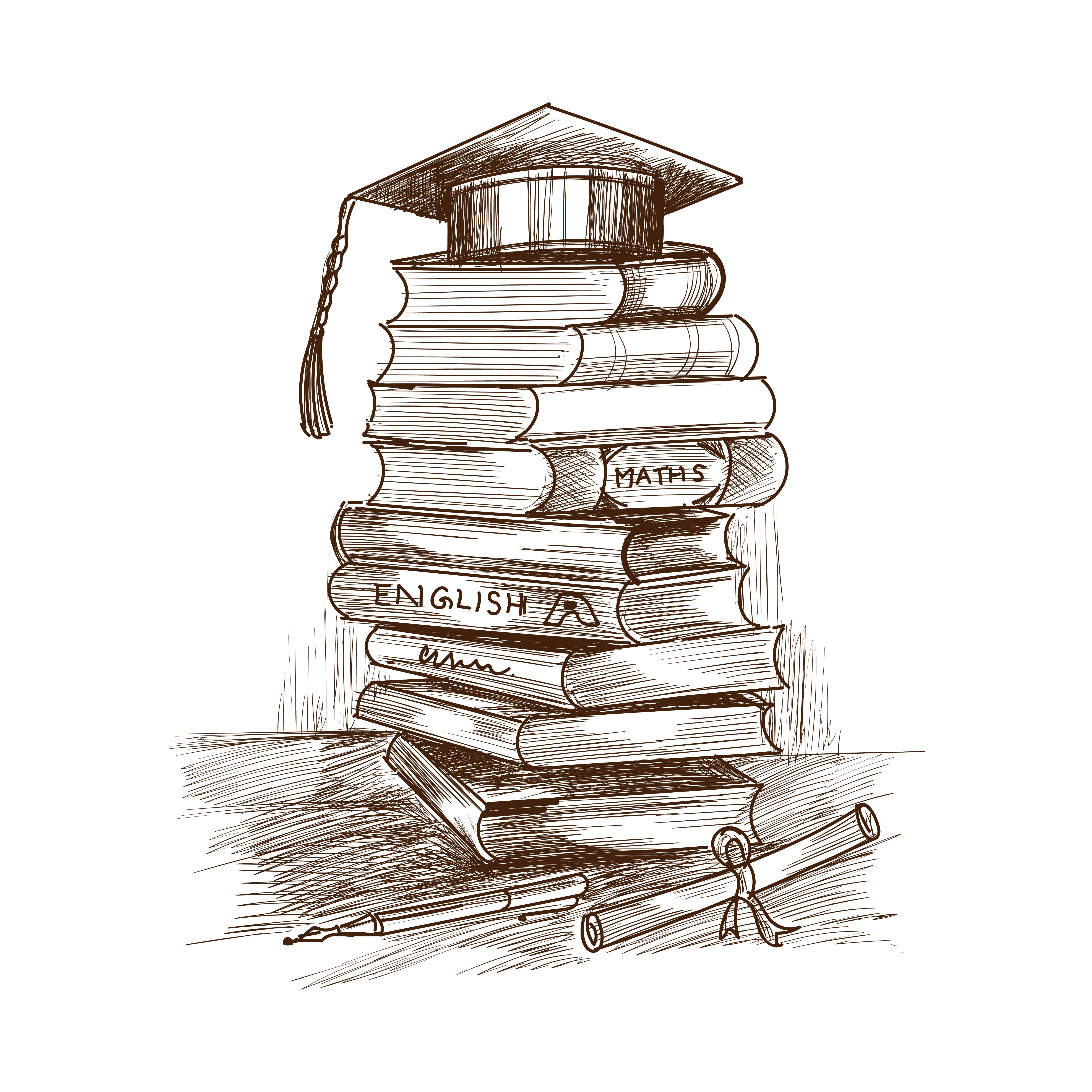 Hand Drawn Education Stack of Books Sketch 1249070 Vector Art at