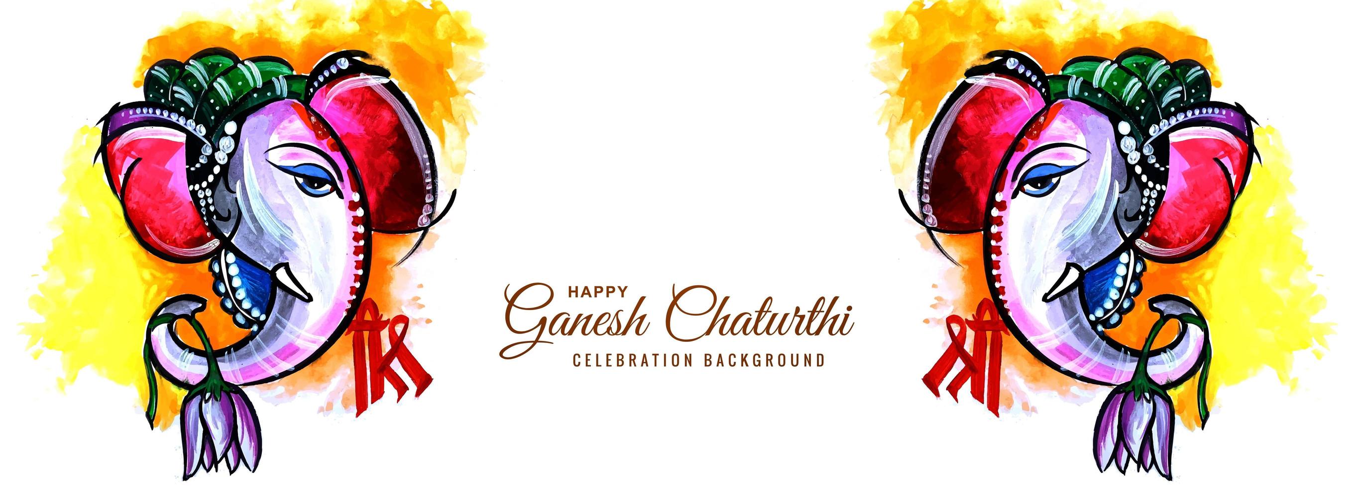 Watercolor Elephant Side View Ganesh Chaturthi Festival Banner vector