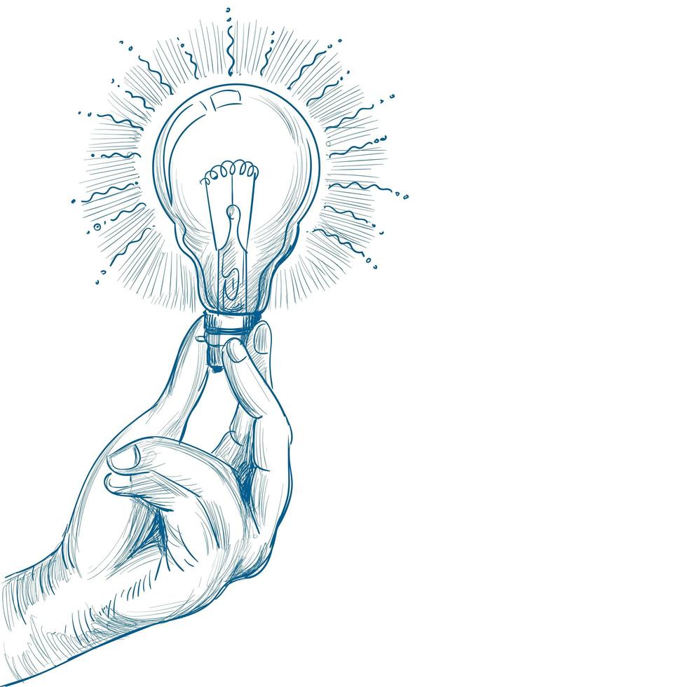 Hand Drawn New Idea Concept with Hand holding Lightbulb Sketch vector