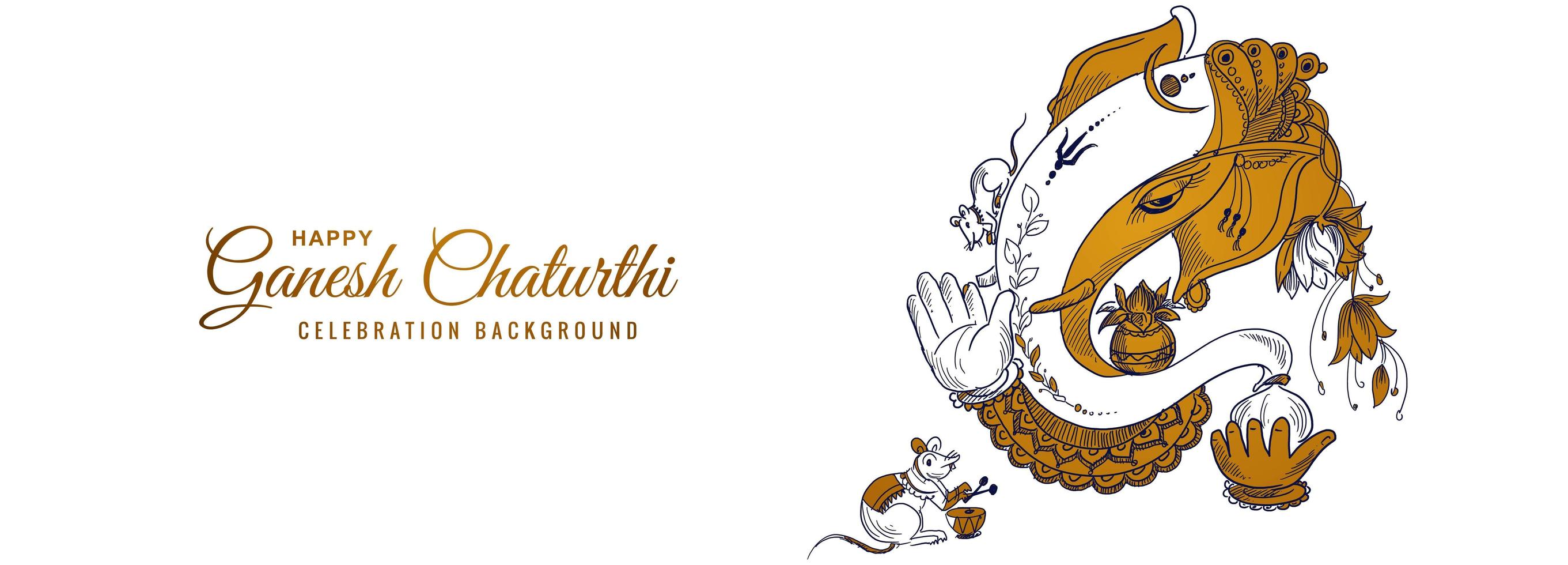 línea dibujada señor ganesha para ganesh chaturthi festival banner vector