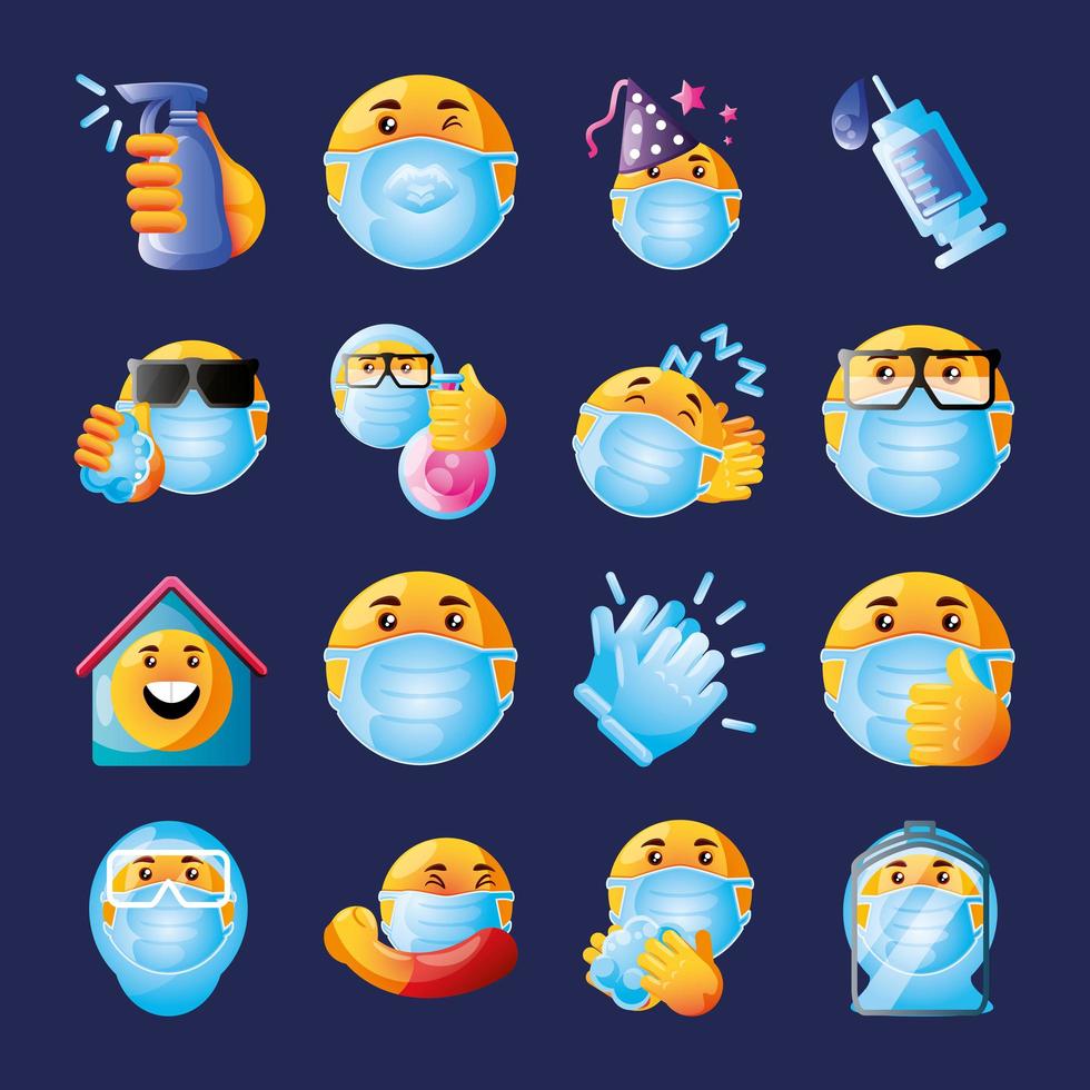 emoji conjunto de iconos de coronavirus vector