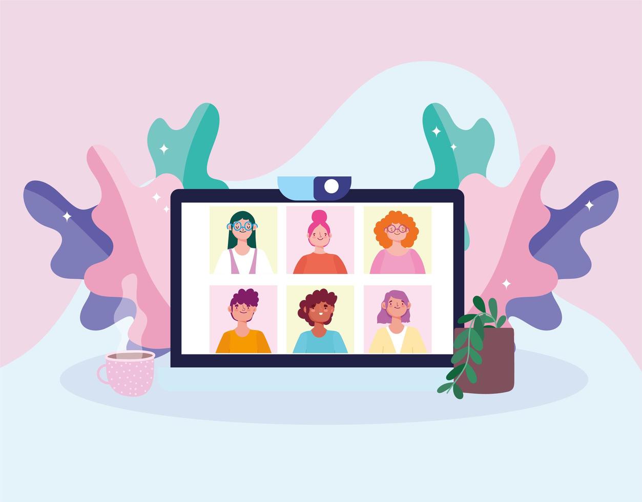 Online meeting or video conference showed in a computer screen  vector