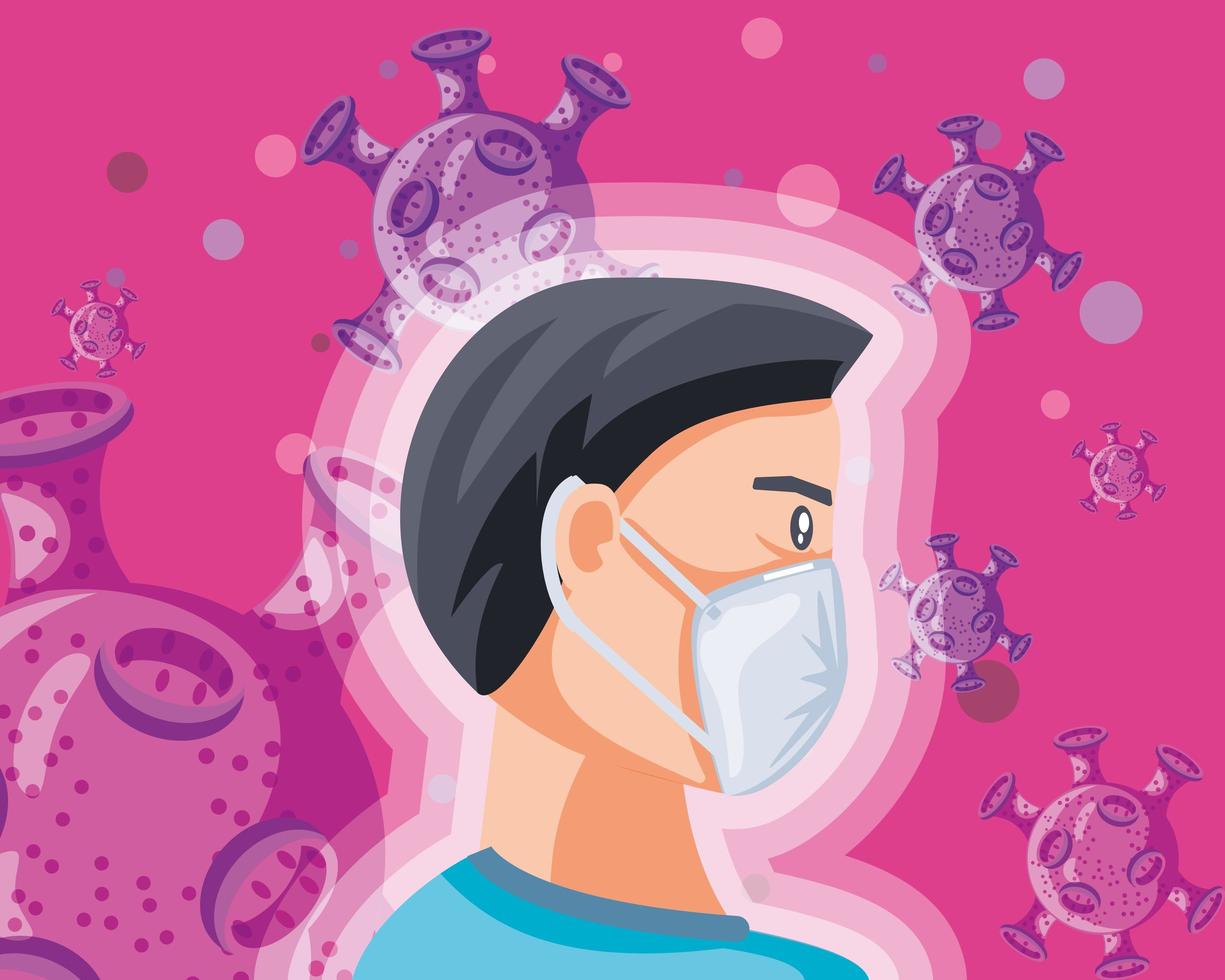 Man with medical mask protecting from coronavirus vector