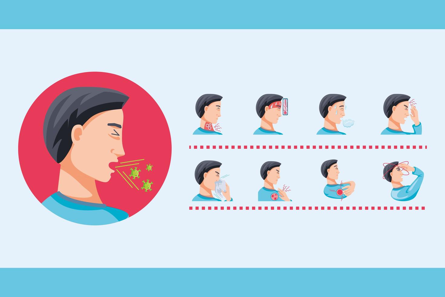 Set of icons with symptoms of coronavirus vector